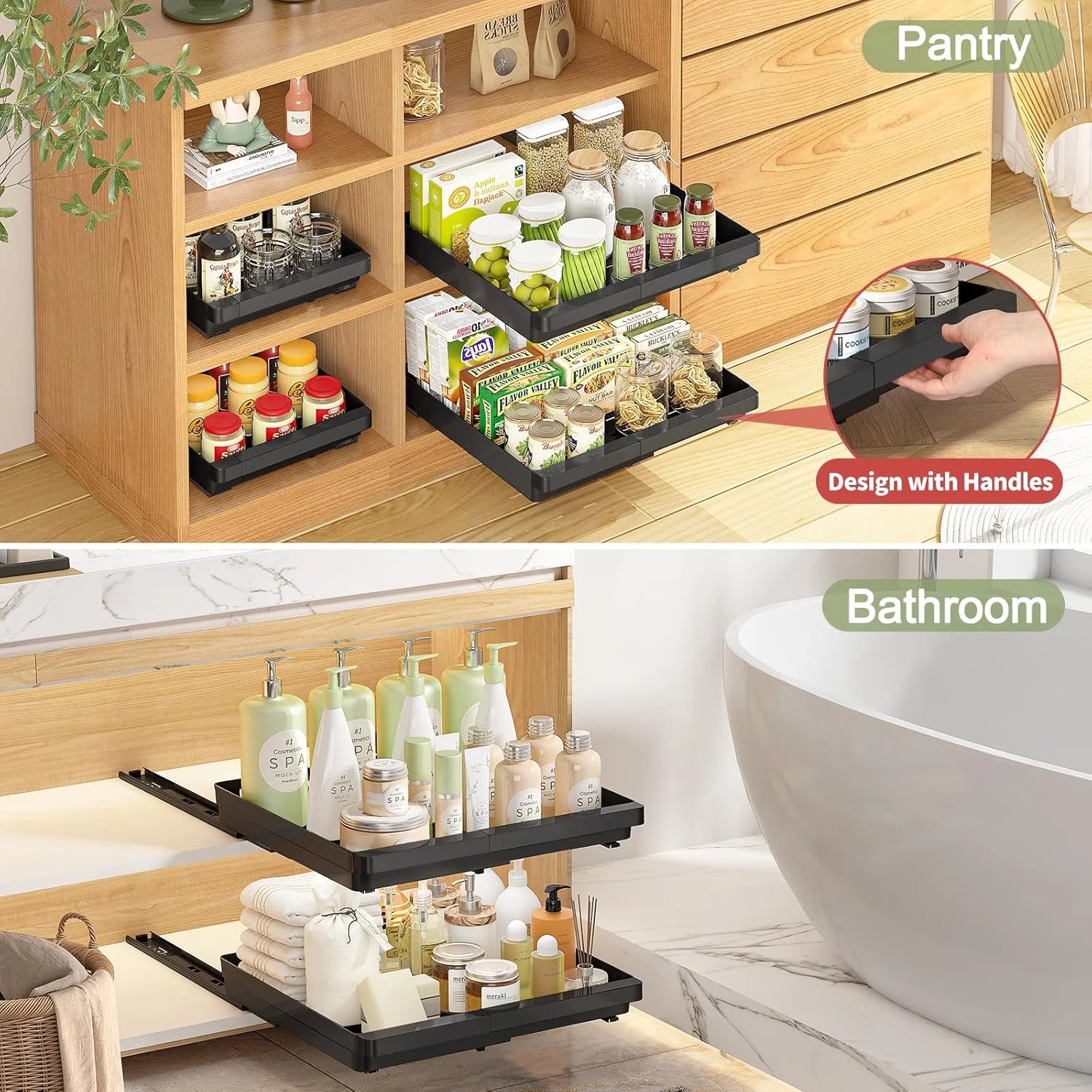 2 Pack Expandable Pull Out Cabinet Organizers (13''-19'') Black K516