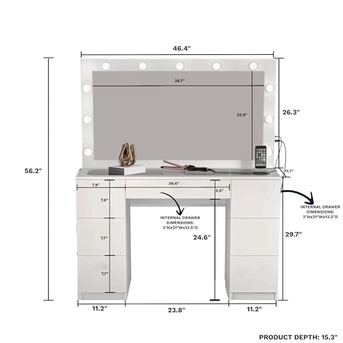 Black 7 Drawer Makeup Vanity Desk with Lights R8453