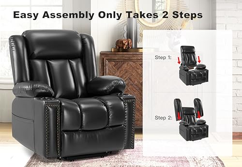 Black Leather Power Lift Recliner with Heat and Massage K149