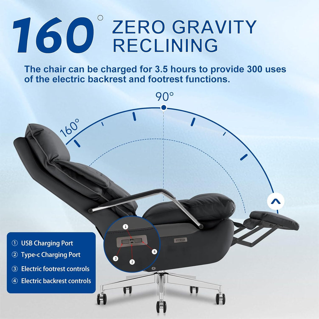 Black Leather Ergonomic High Back Office Chair with Footrest V6666