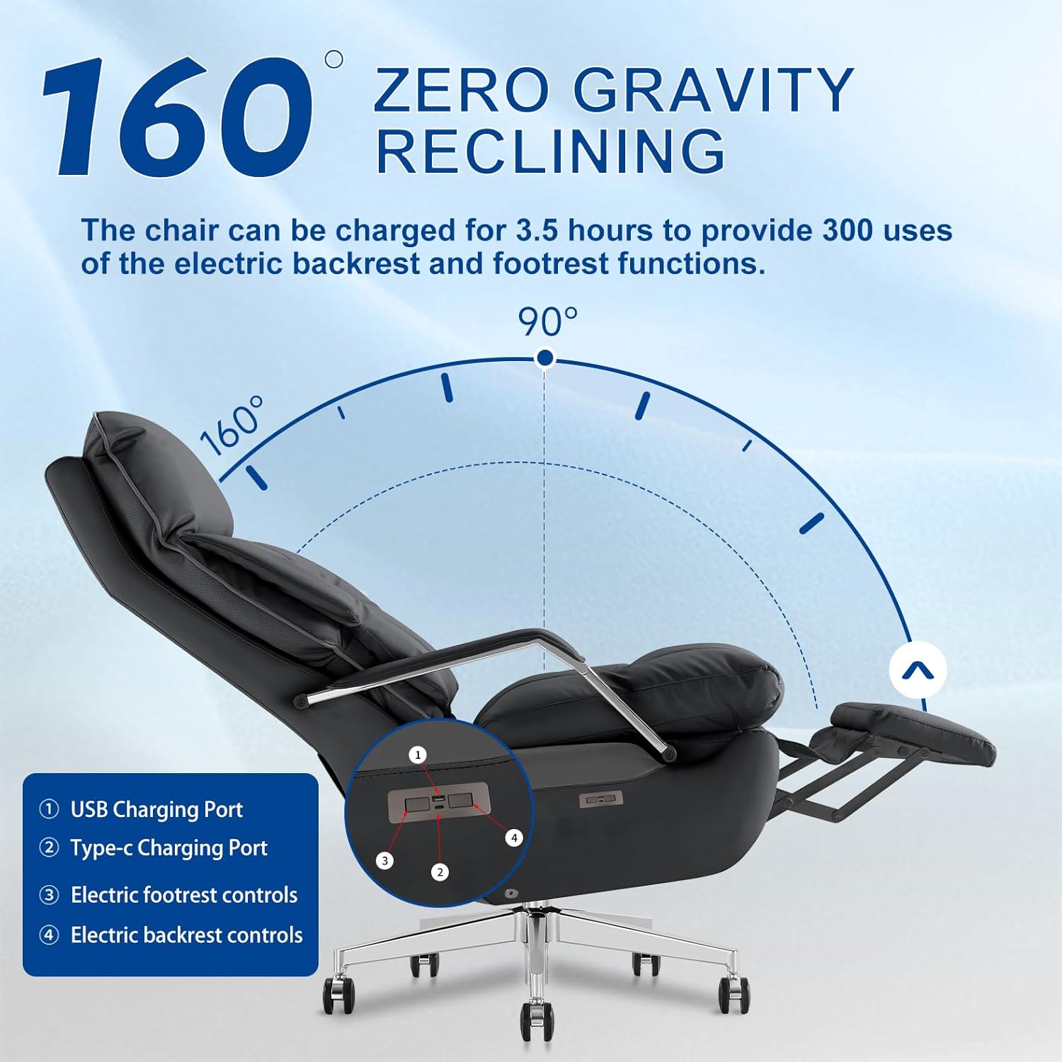 Black Leather Ergonomic High Back Office Chair with Footrest V6666