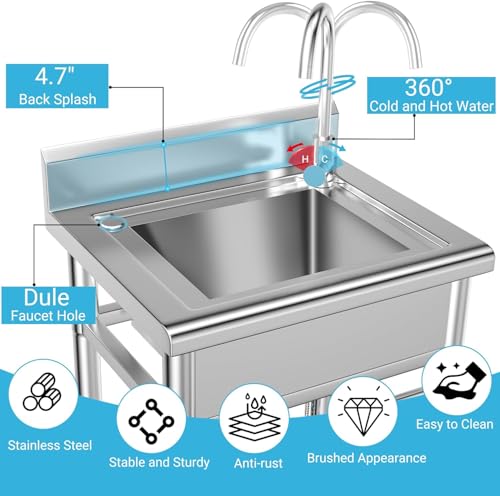 26 Inch 304 Stainless Steel Free Standing Utility Sink with Pull-out Faucet M91323