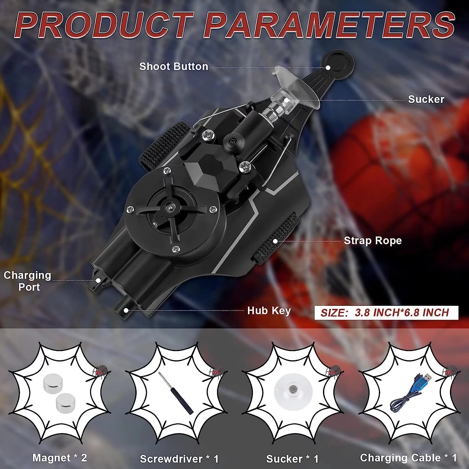 Black Electric Spider String Shooter Toy D7530