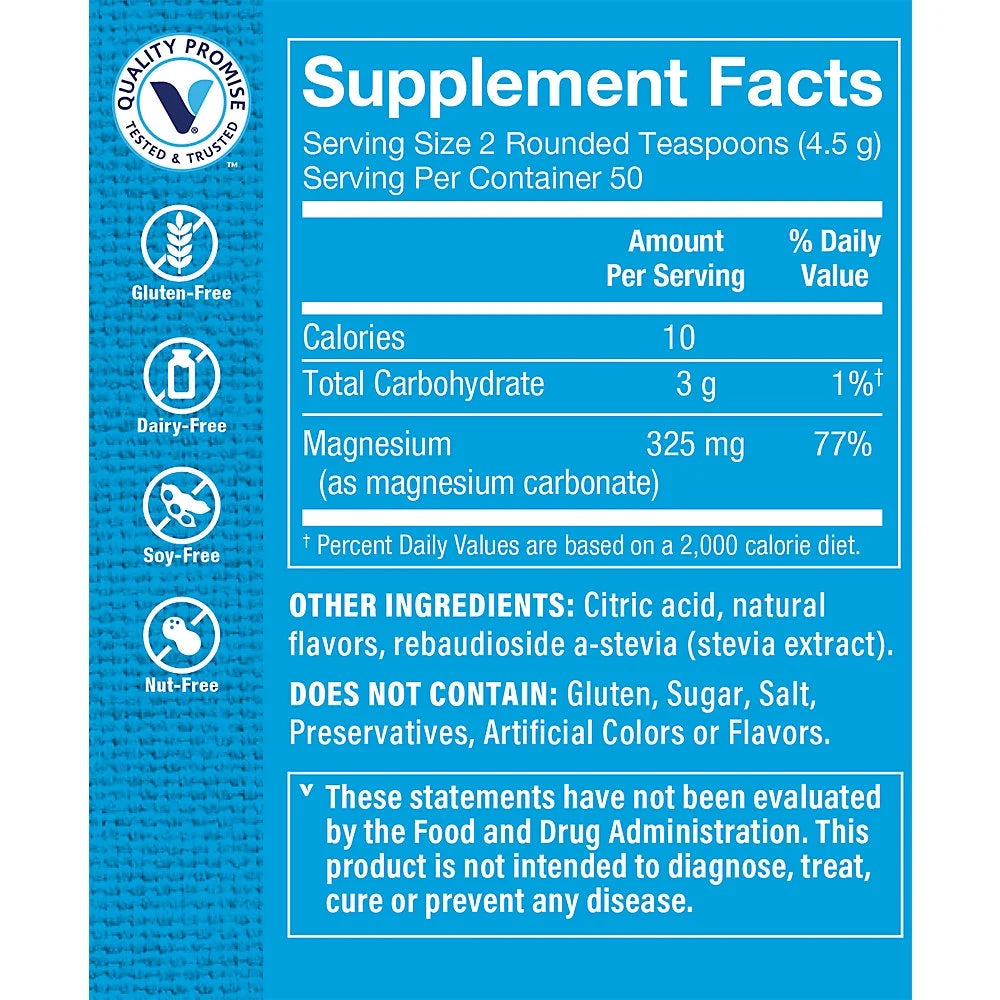 Magnesium Mineral Powder 325mg Raspberry Lemon 8 Ounces Powder C2038