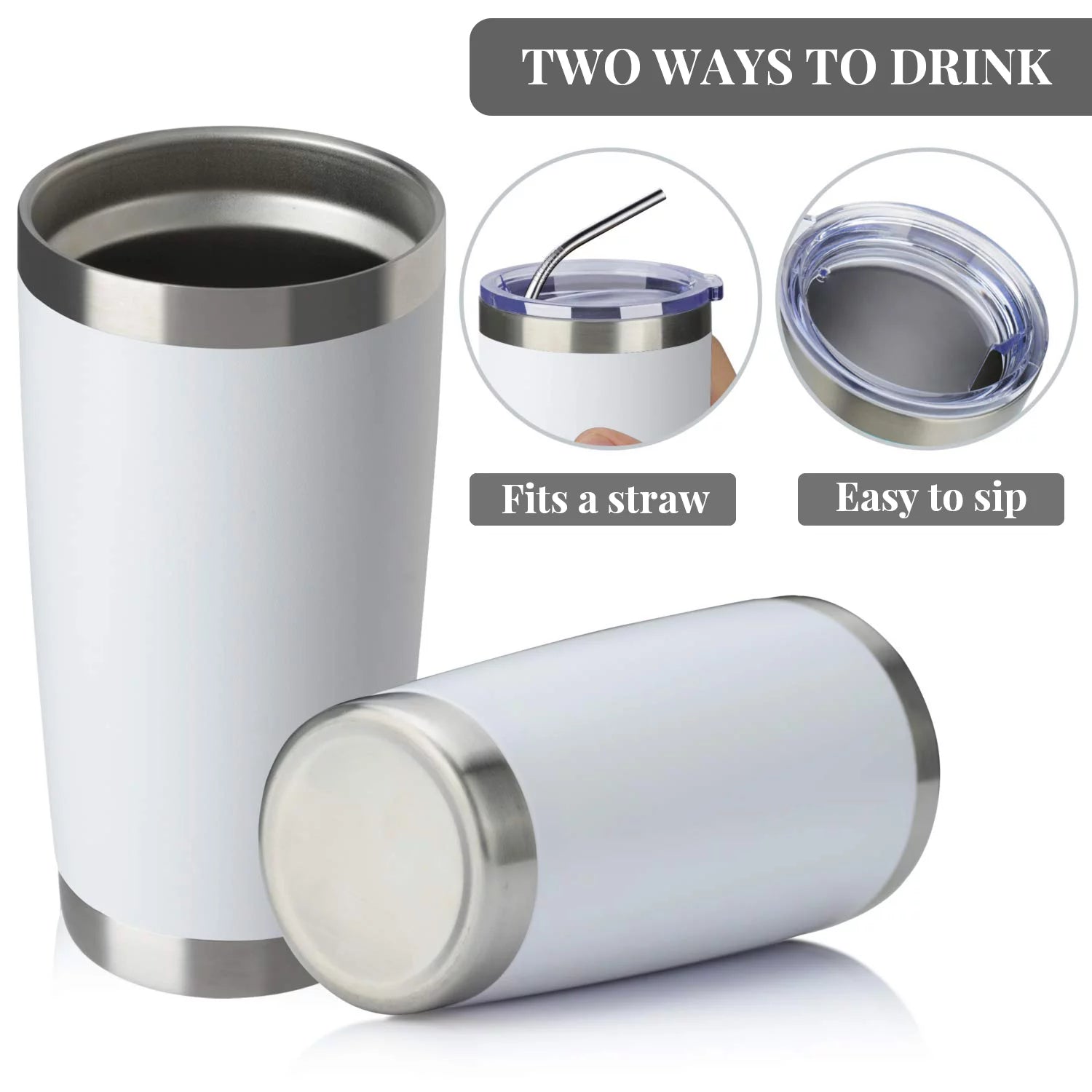 20oz Double Wall Vacuum Insulated Stainless Steel Tumbler 8 Pack with Lid and Straw L975