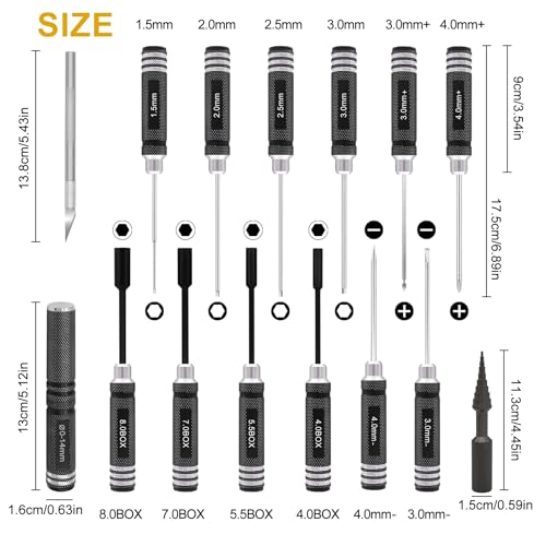 19 Pcs RC Car Tool Kit Hex Screwdriver Set Nut Drivers Phillips Screwdrivers Plier Wrench Body Reamer Black K701