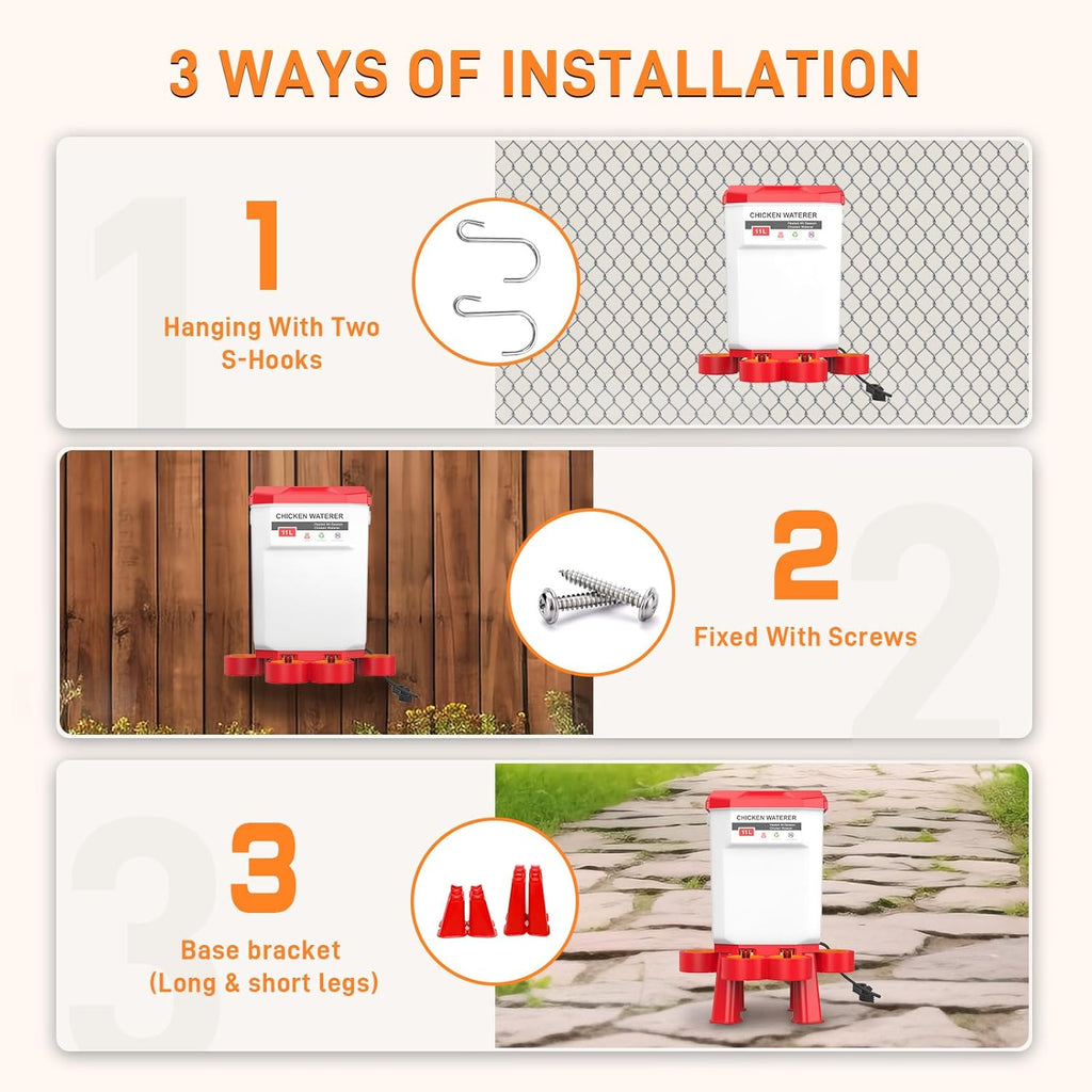 Heated 11L Plastic Poultry Chicken Waterer A1343