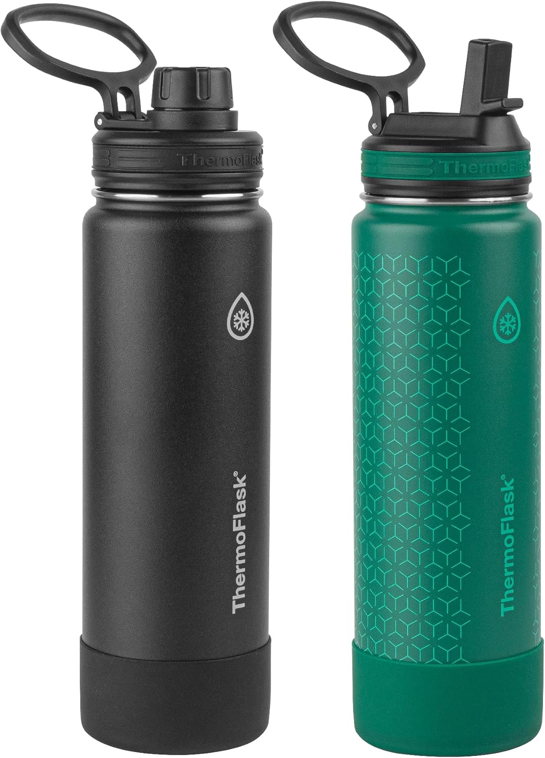24 oz Double Wall Vacuum Insulated Stainless Steel Water Bottles 2-Pack, Black/Malachite V599187