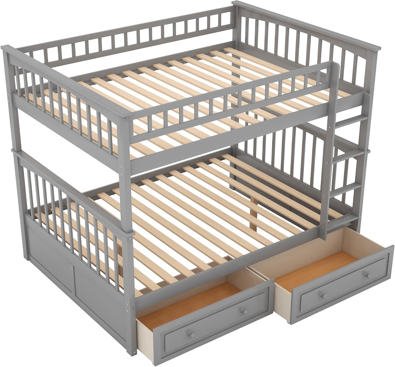 Gray Full Over Full Bunk Bed with Drawers Wood Bedframe O322