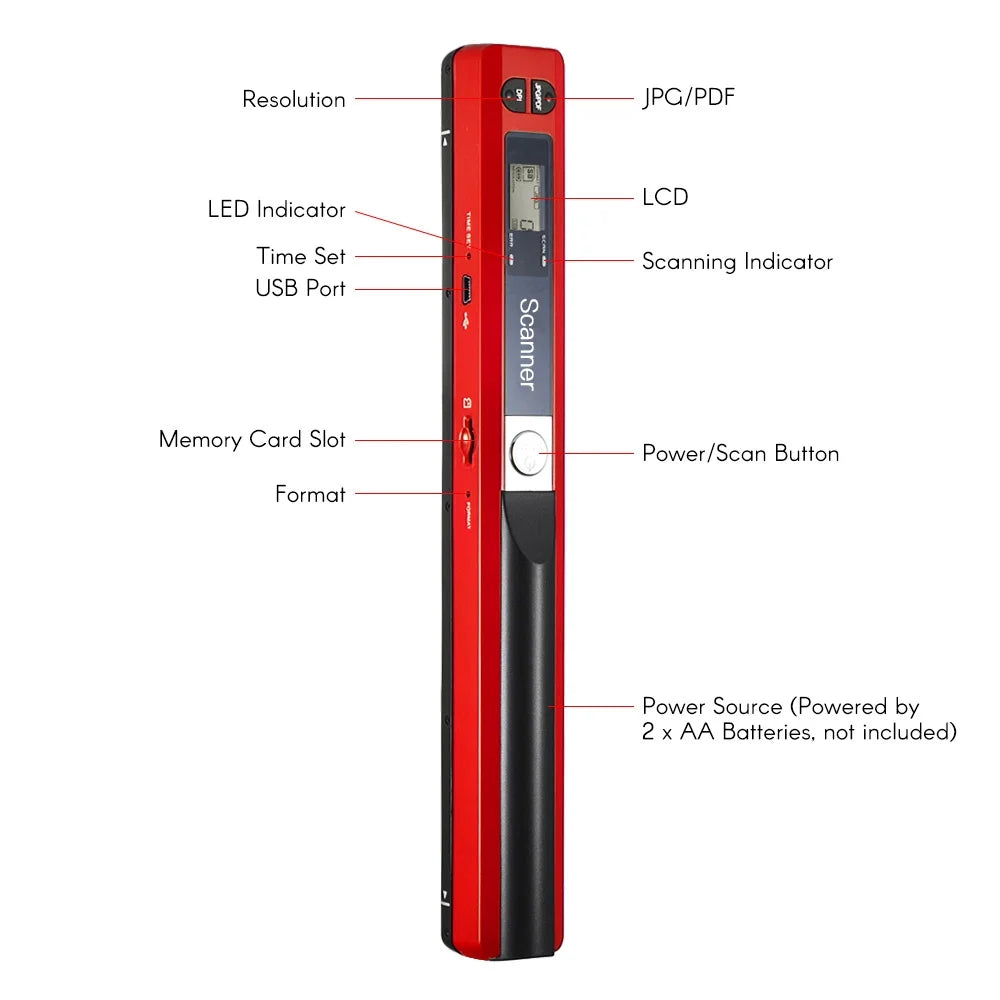 Portable Handheld Wireless Scanner A4 Size 900DPI LCD Display with 8GB TF Card S86912