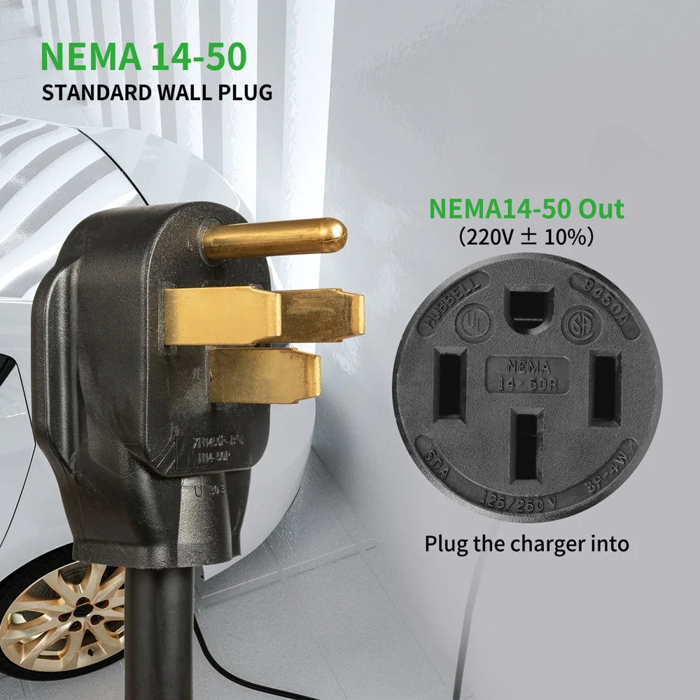 16ft J1772 Level 2 Portable 32A EV Charger Electric Car Fast Charger EVSE NEMA 14-50 Black M559043
