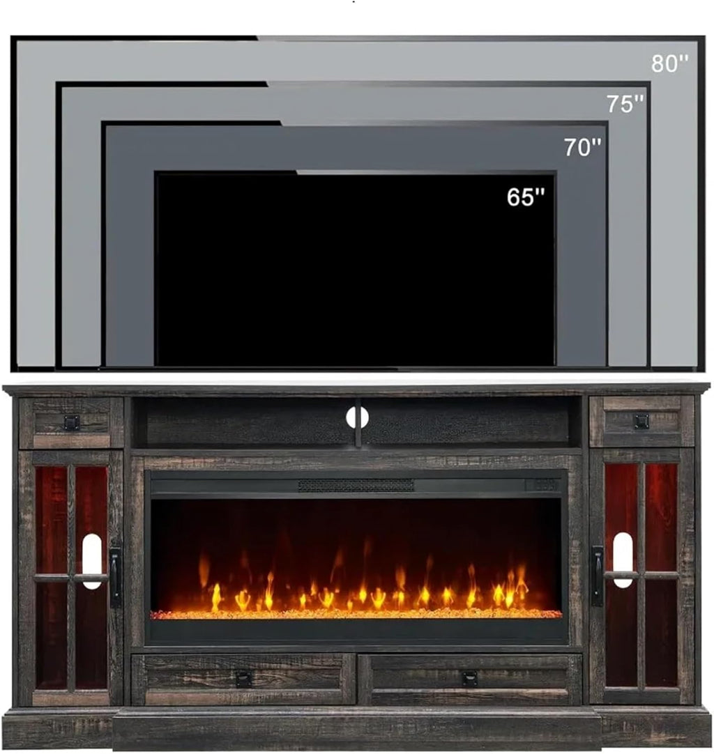 Entertainment center with LED lights and fireplace TV stand D328