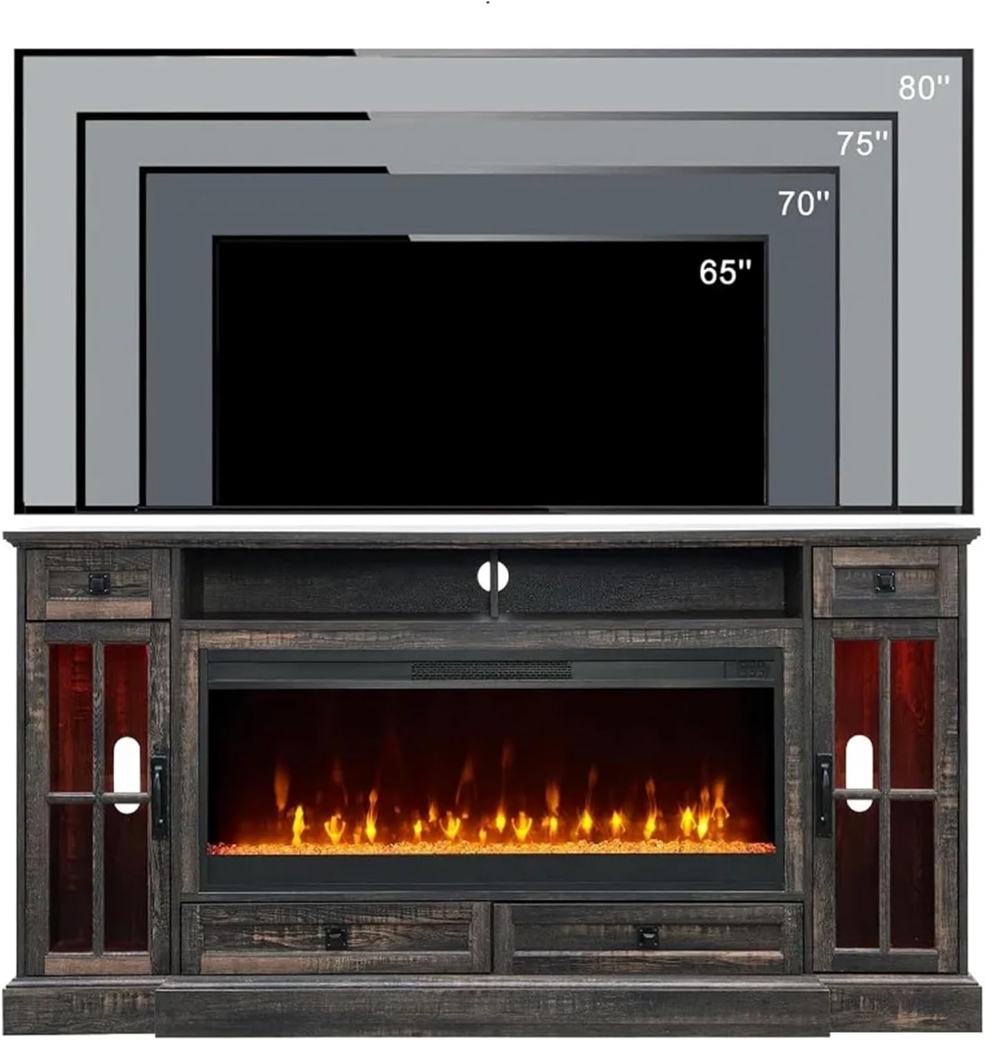 Entertainment center with LED lights and fireplace TV stand D328