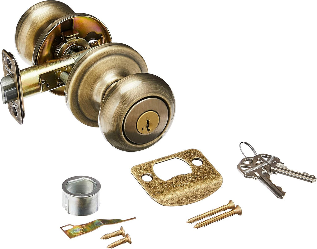 Antique Brass Entry Door Knob with Lock and Key R524693