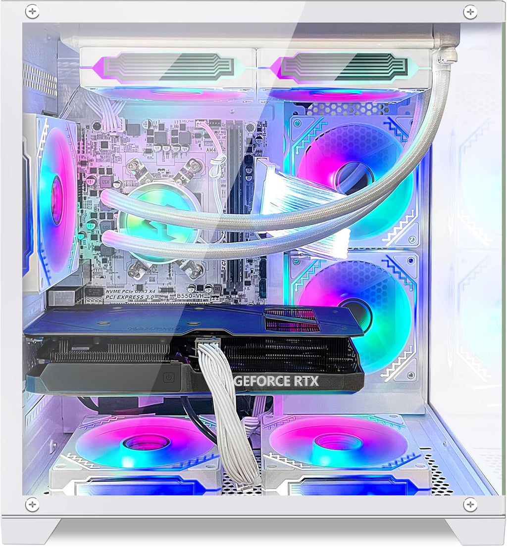 White Gaming PC Desktop - AMD Ryzen 7 5700X3D 8-Core 3.0 GHz, RTX 3060 12GB, 32GB DDR4 RAM 3200, 1TB M.2 PCIE SSD, Windows 11 Pro 64-bit H239732