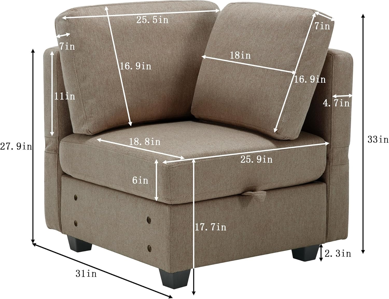 Brown Reversible Modular Sectional Sofa with Chaise and Storage N376