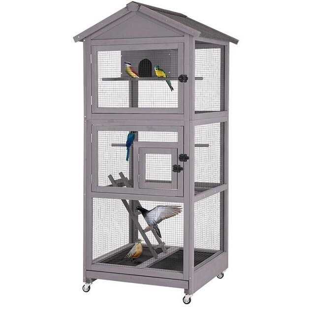 Wooden Large Bird Cage on Wheels O823481