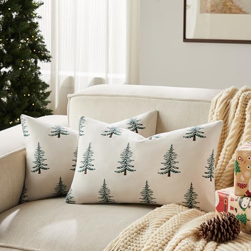 Cotton Christmas Pillow Covers Set of 2, 18x18 Inch Green O9898