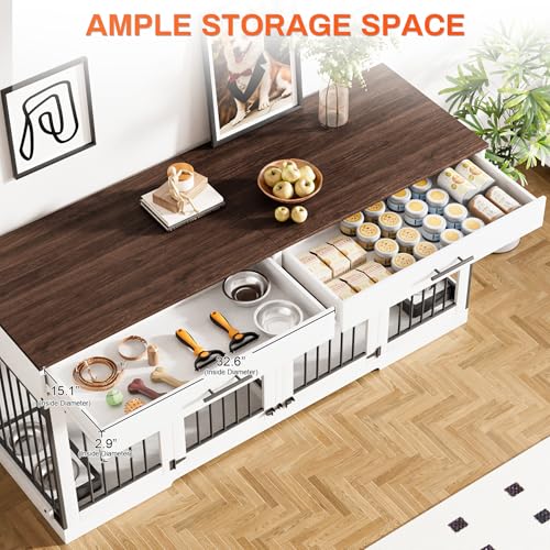 Grey Wooden Dog Crate with 2 Storage Drawers and Removable Divider C118877