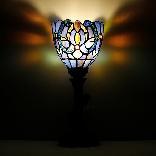 Mini Stained Glass Table Lamp Red Rose Bronze Resin Base X6870