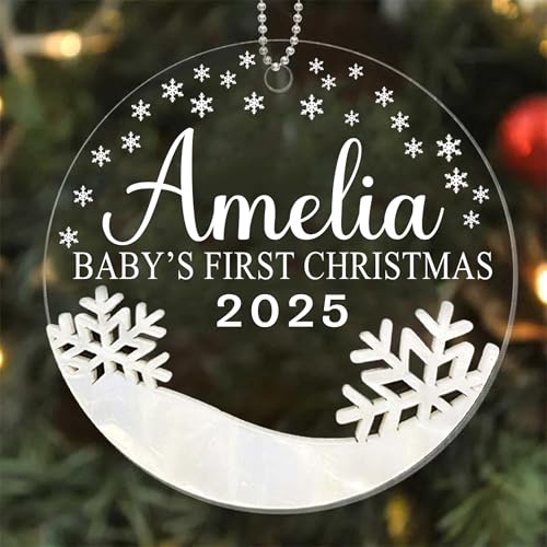 Engraved Wooden and Acrylic Baby's 1st Christmas Ornament 2025 A4326