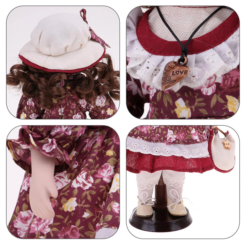 30cm Porcelain Doll Style Dress Suit Standing Girl Doll Desk Table Ornaments E253