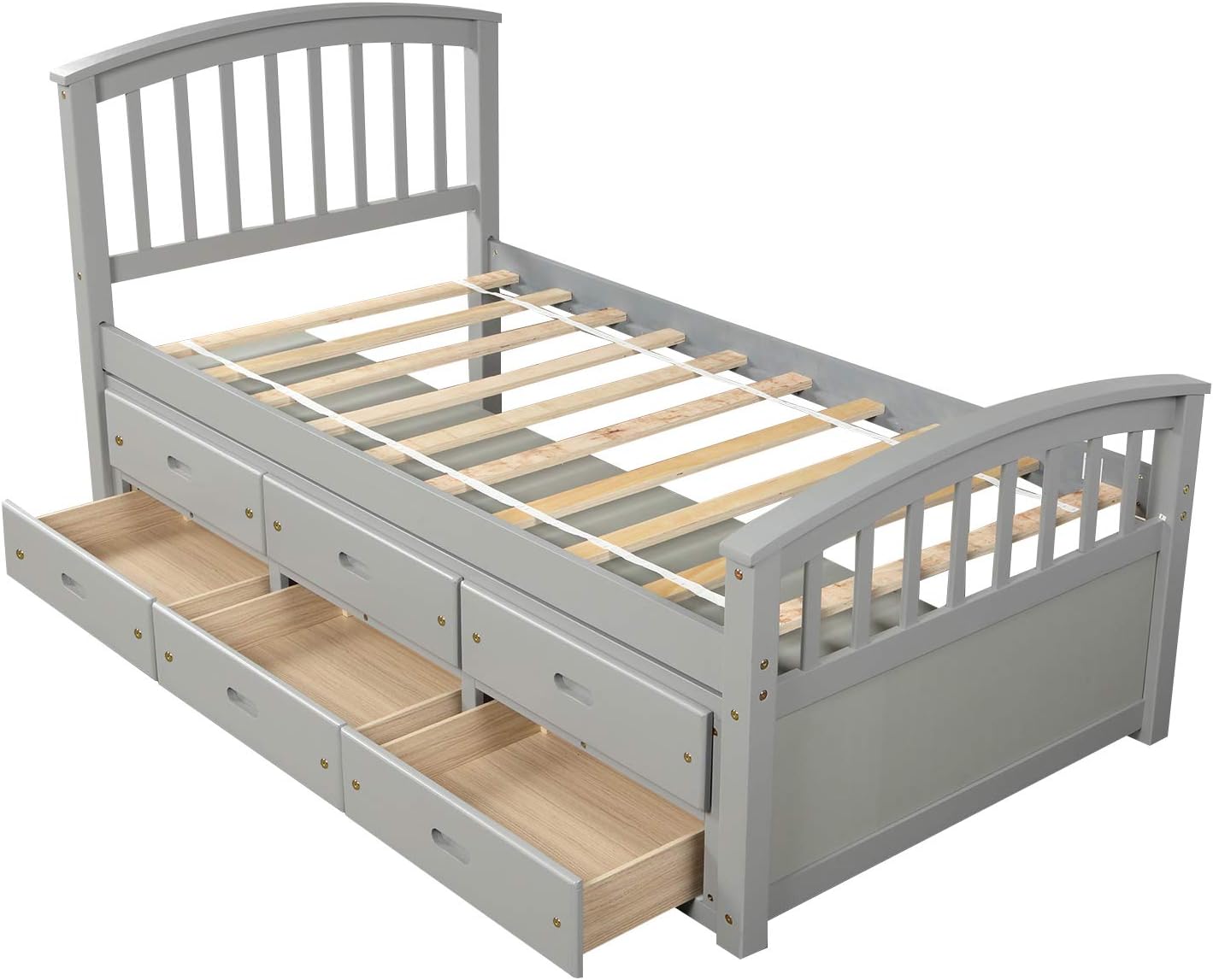 Gray Solid Wood Twin Size Platform Storage Bed with 6 Drawers A261