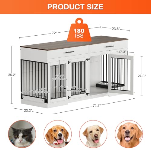 Grey Wooden Dog Crate with 2 Storage Drawers and Removable Divider C118877