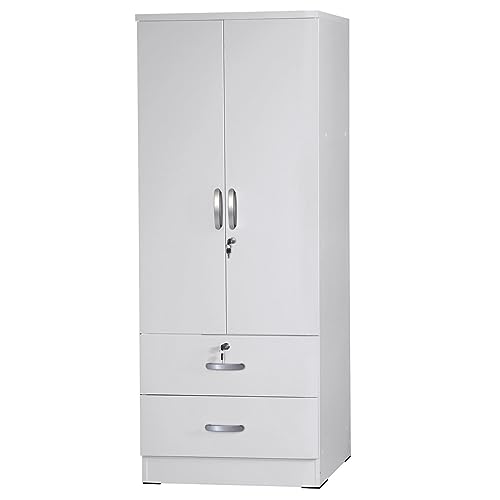White 2-Door Wardrobe Armoire with 2-Drawers O765689