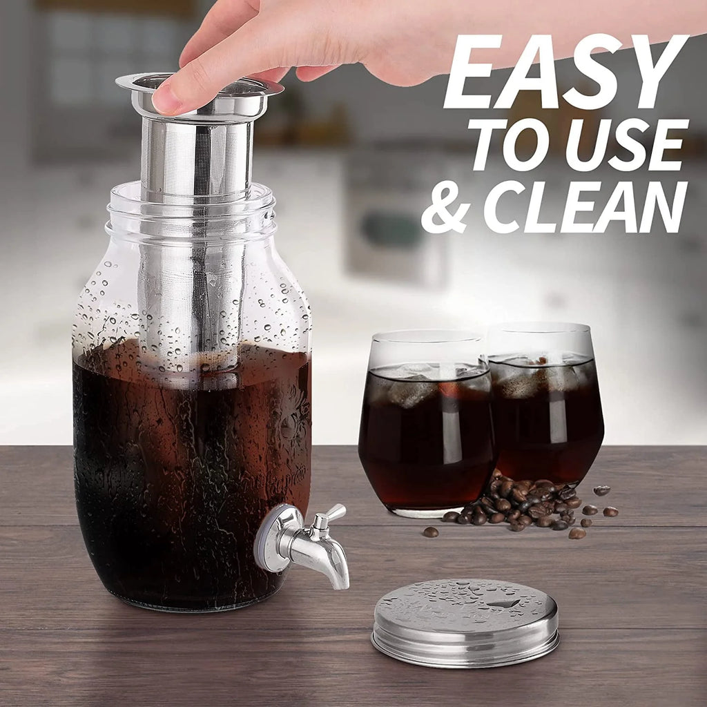 1 Gallon Cold Brew Coffee Maker with Thick Glass, Stainless Steel Mesh Filter and Spigot Z1251