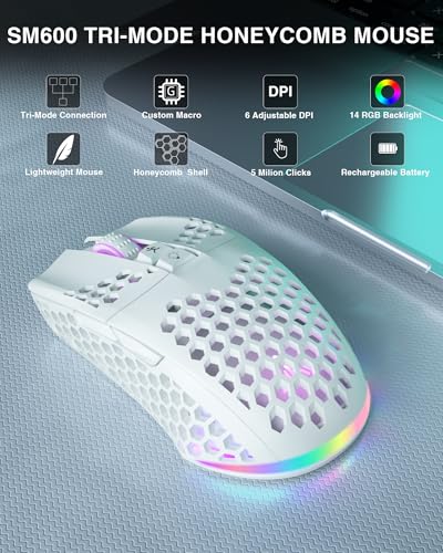 White Wireless Gaming Mouse with 8000 DPI Tri-Modes P2811