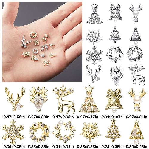 24 Pcs Christmas Nail Charms Rhinestones Snowflake Deer Wreaths Tree Bell Nail Gems 3D Gold Silver Art Jewels Metal Diamonds X573104