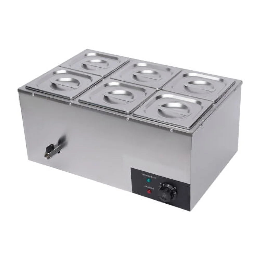 600W 110V 6 Pots Pans Commercial Stainless Steel Food Warmer J656096