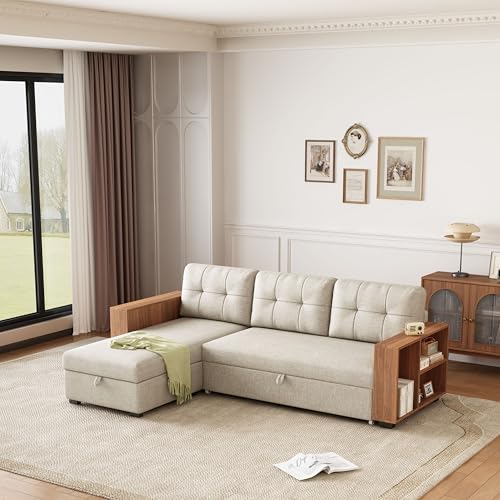 Dark Grey L-Shape Convertible Sleeper Sofa with Pull Out Bed and Storage Recliner C505