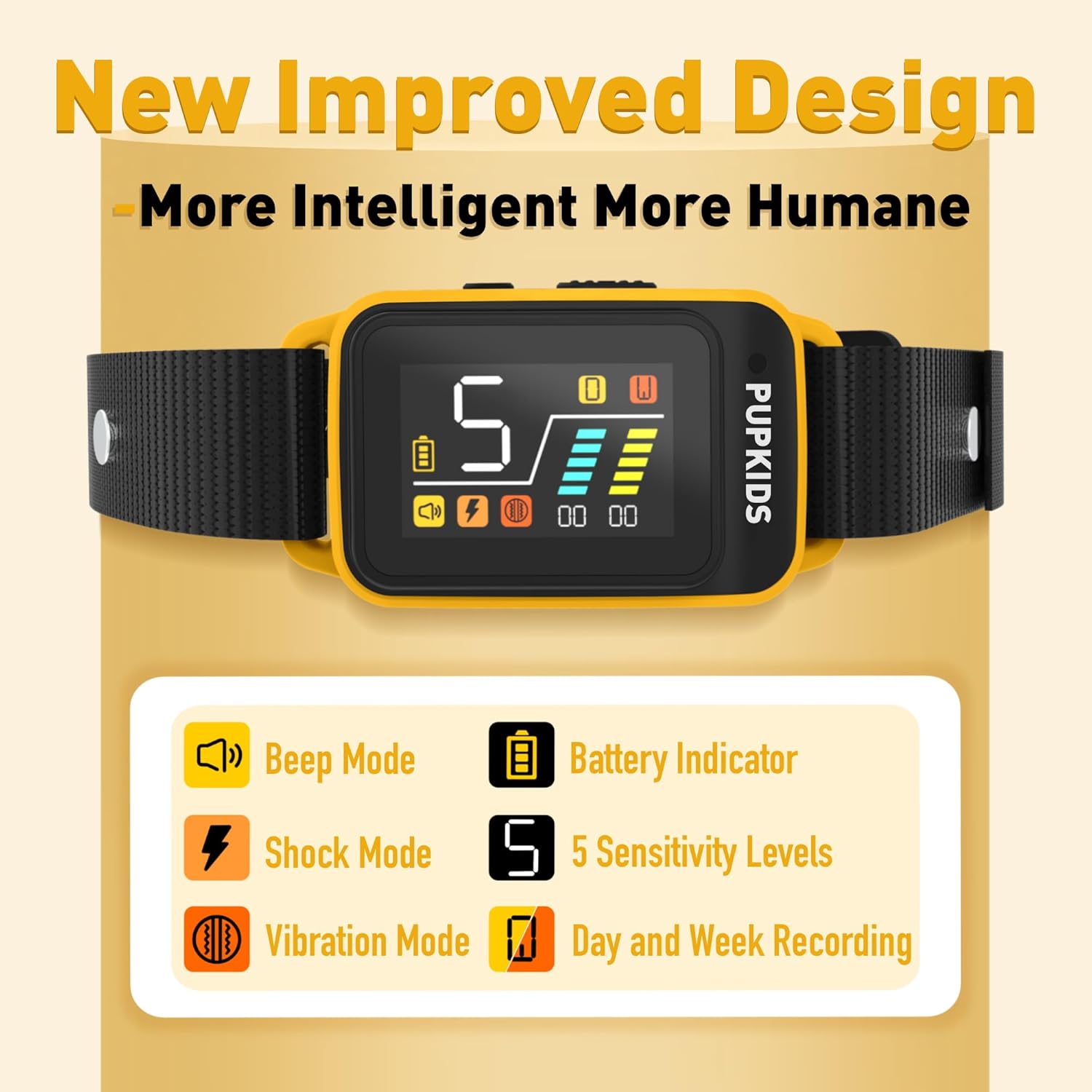 2 in1 No Shock & Safe Shock Bark Collar with 5 Sensitivities IPX7 Waterproof Rechargeable Anti-Barking Device D156063
