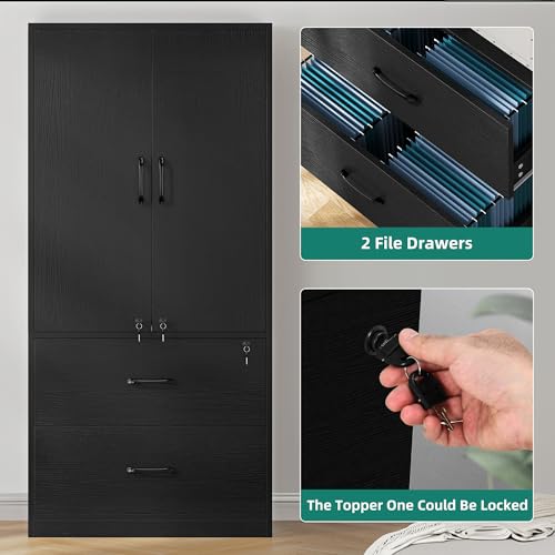 Black Wood File Cabinets with Doors and Adjustable Shelves R425