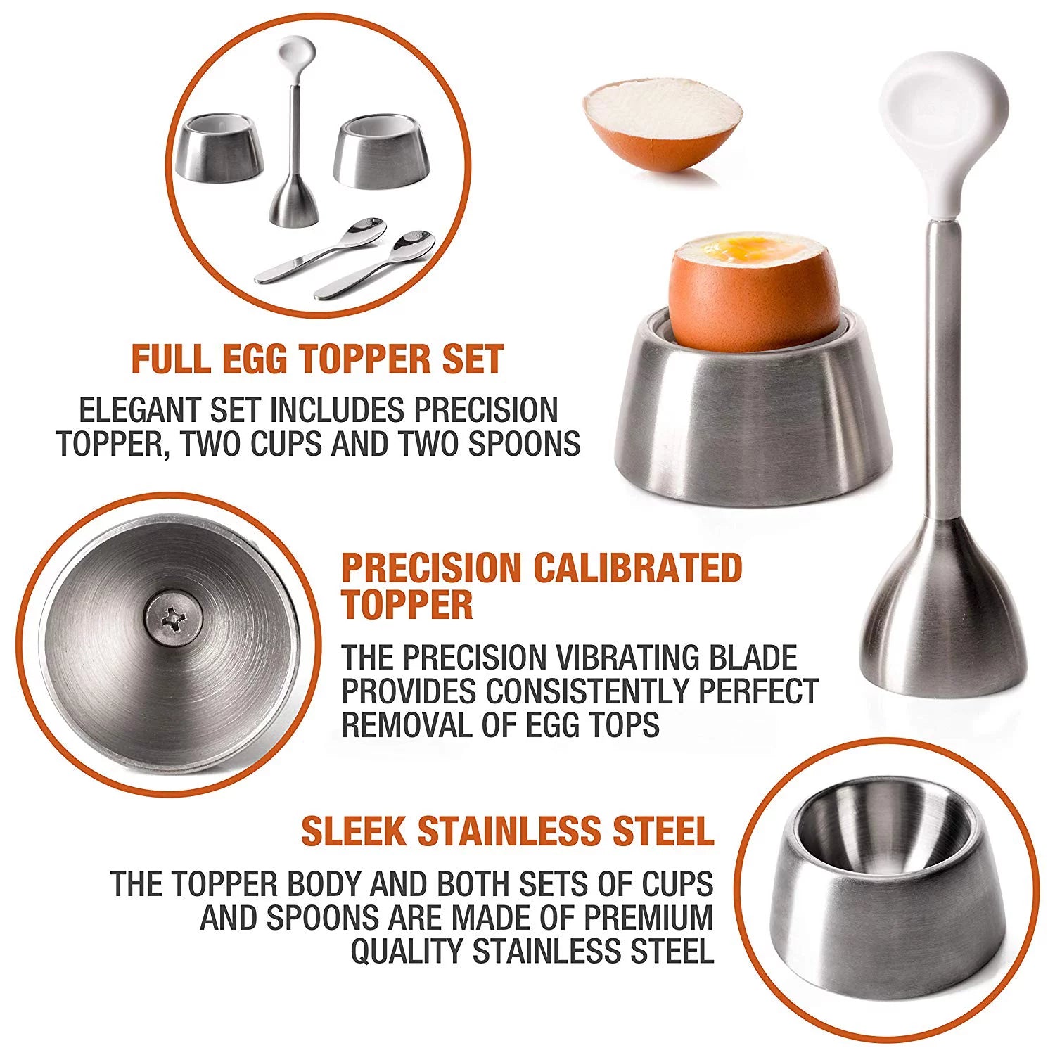 Egg Cracker Topper Set with Egg Cups, Cutter, Spoons Q3374
