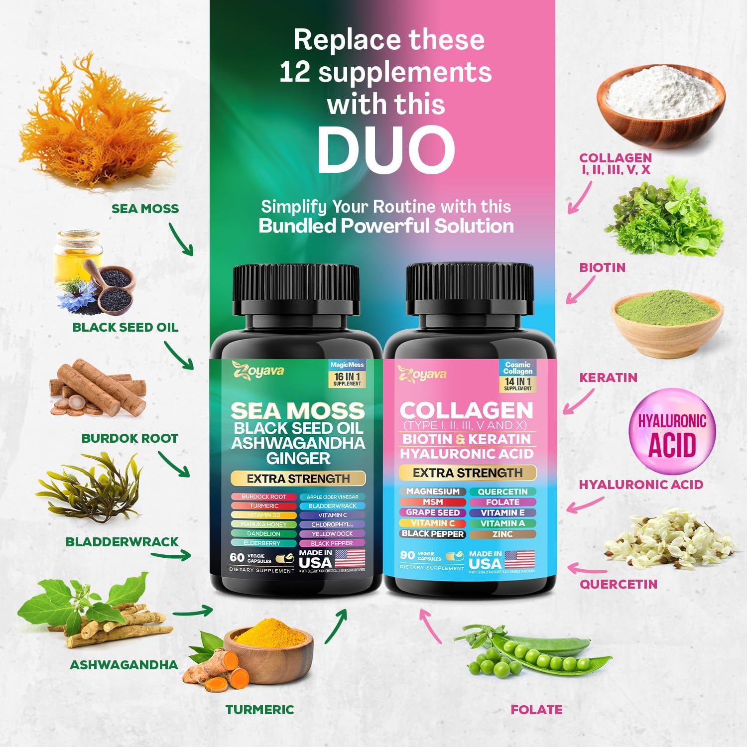 Sea Moss Collagen Saffron Supplement Bundle - 30 Day Supply U81705