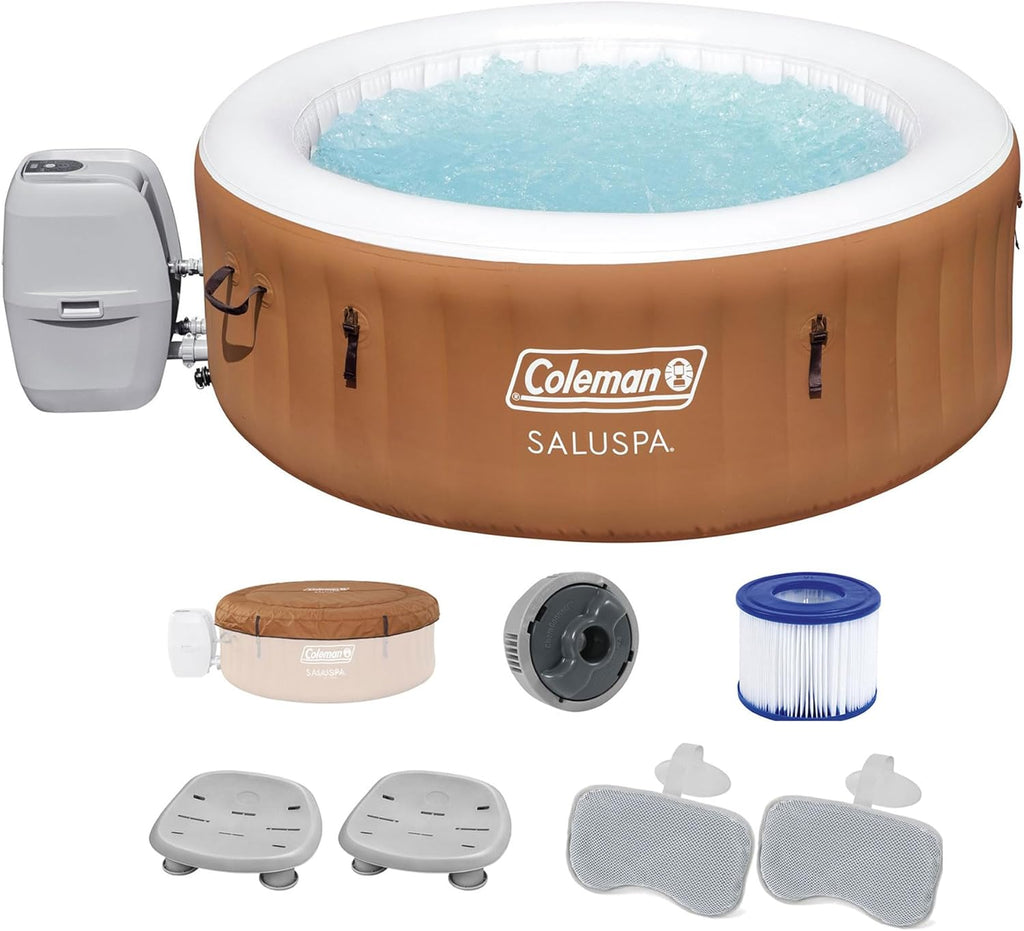Inflatable Round Hot Tub with Non-Slip Spa Seat and Headrest Pillows Y148
