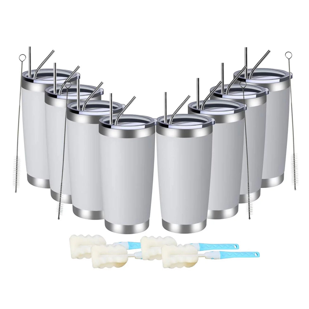 20oz Double Wall Vacuum Insulated Stainless Steel Tumbler 8 Pack with Lid and Straw L975