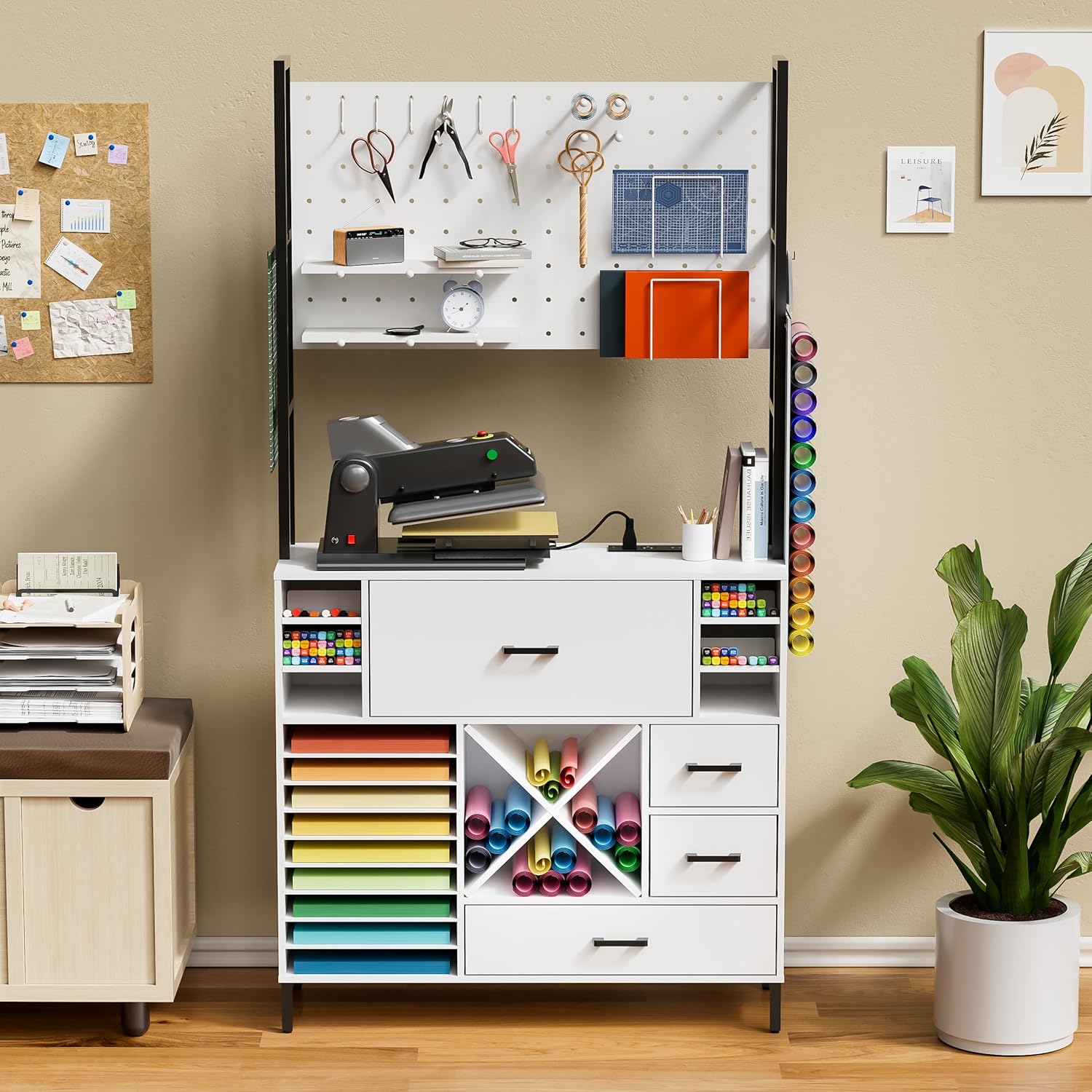 Craft Organizers and Storage Cabinet with Power Outlet, Pegboard, Vinyl Holders L99990