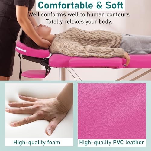 Black Aluminium Portable Massage Table 73 Inch 2 Fold Height Adjustable with Face Cradle Carry Case T441