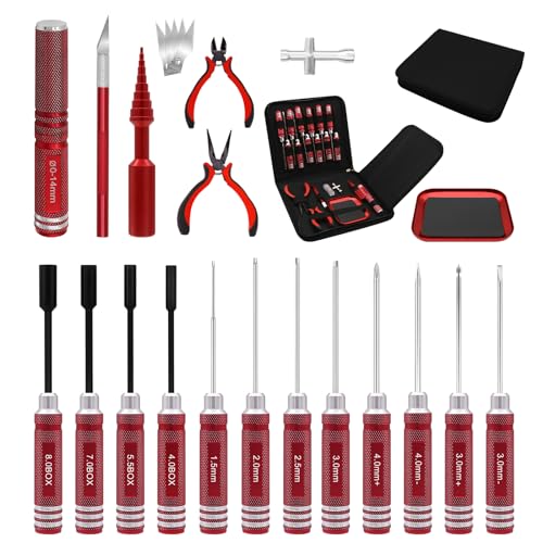 19 Pcs RC Car Tool Kit Hex Screwdriver Set Nut Drivers Phillips Screwdrivers Plier Wrench Body Reamer Black K701