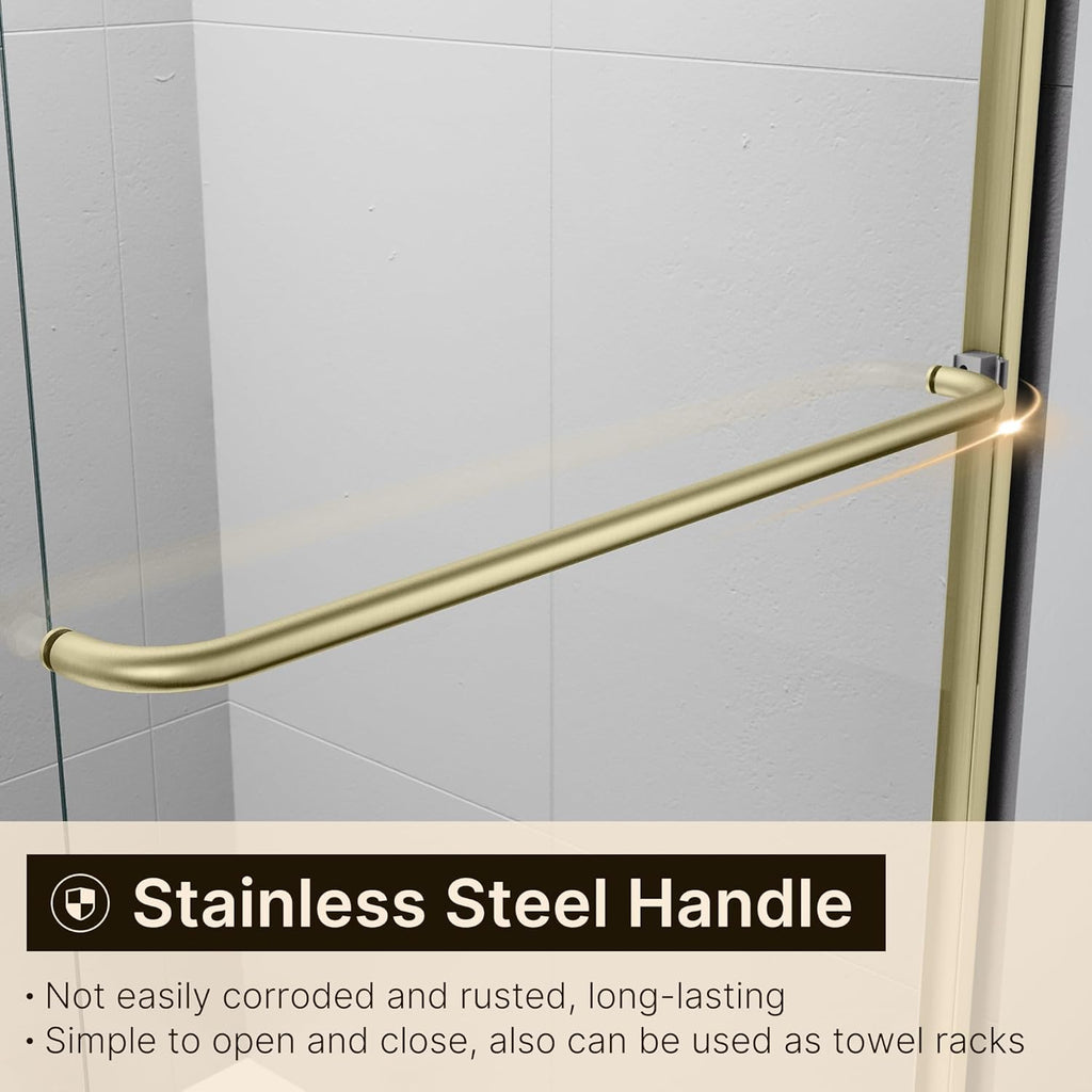 60 in. W x 72 in. H Double Sliding Semi-Frameless Shower Door, 1/4" Clear Tempered Glass, Brushed Gold Finish X95852