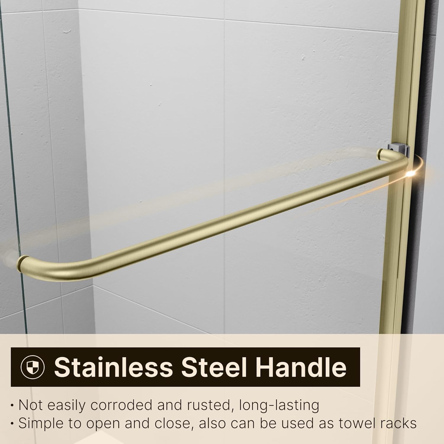 60 in. W x 72 in. H Double Sliding Semi-Frameless Shower Door, 1/4" Clear Tempered Glass, Brushed Gold Finish X95852