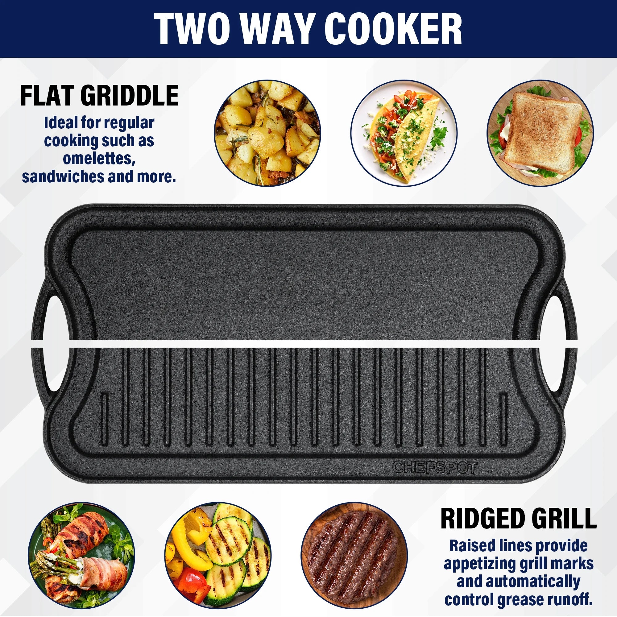 Preseasoned Cast Iron Reversible Griddle Plate Pan A451099