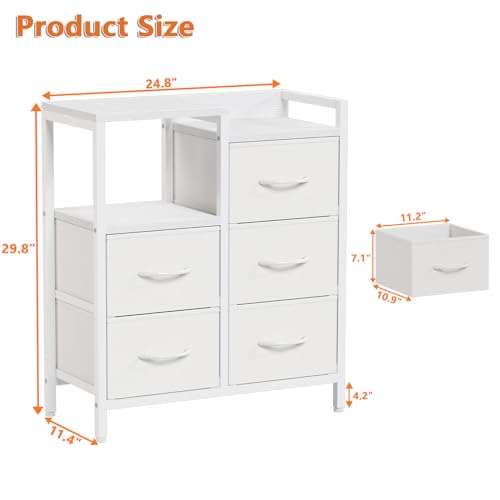 5 Drawer Black Fabric Dresser with Metal Frame I253295