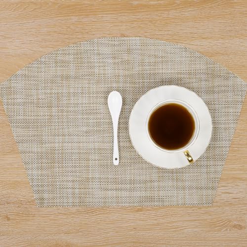 Round Table Placemats Set of 4 Non Slip Heat Resistant Woven Vinyl Metallic Golden Table Mats V24586