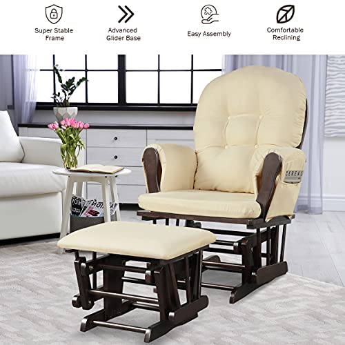 Beige Wood Glider and Ottoman Set F8961
