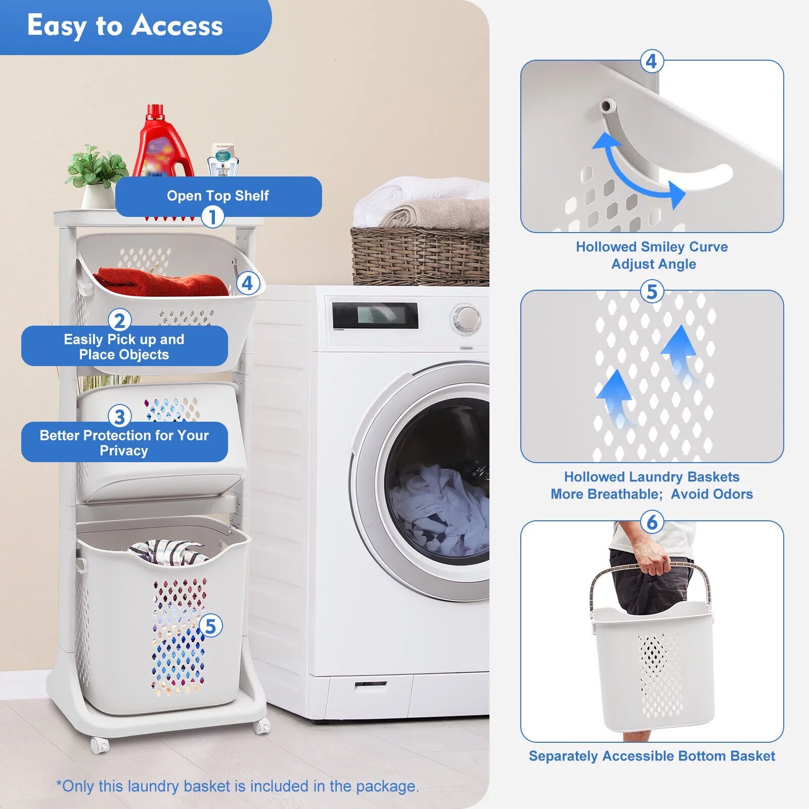 3-Tier Laundry Hamper Sorter Rolling Cart L5464